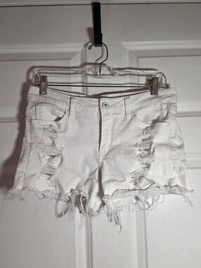 A2 Jeans White Cotton Blend Distressed Women's Denim Shorts